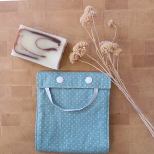 Pochette à savon double à pois en coton enduit et nid d’abeille pour cosmétiques solides
