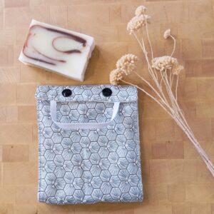 Pochette à savon double motif graphique argenté en coton enduit pour voyage zéro déchet